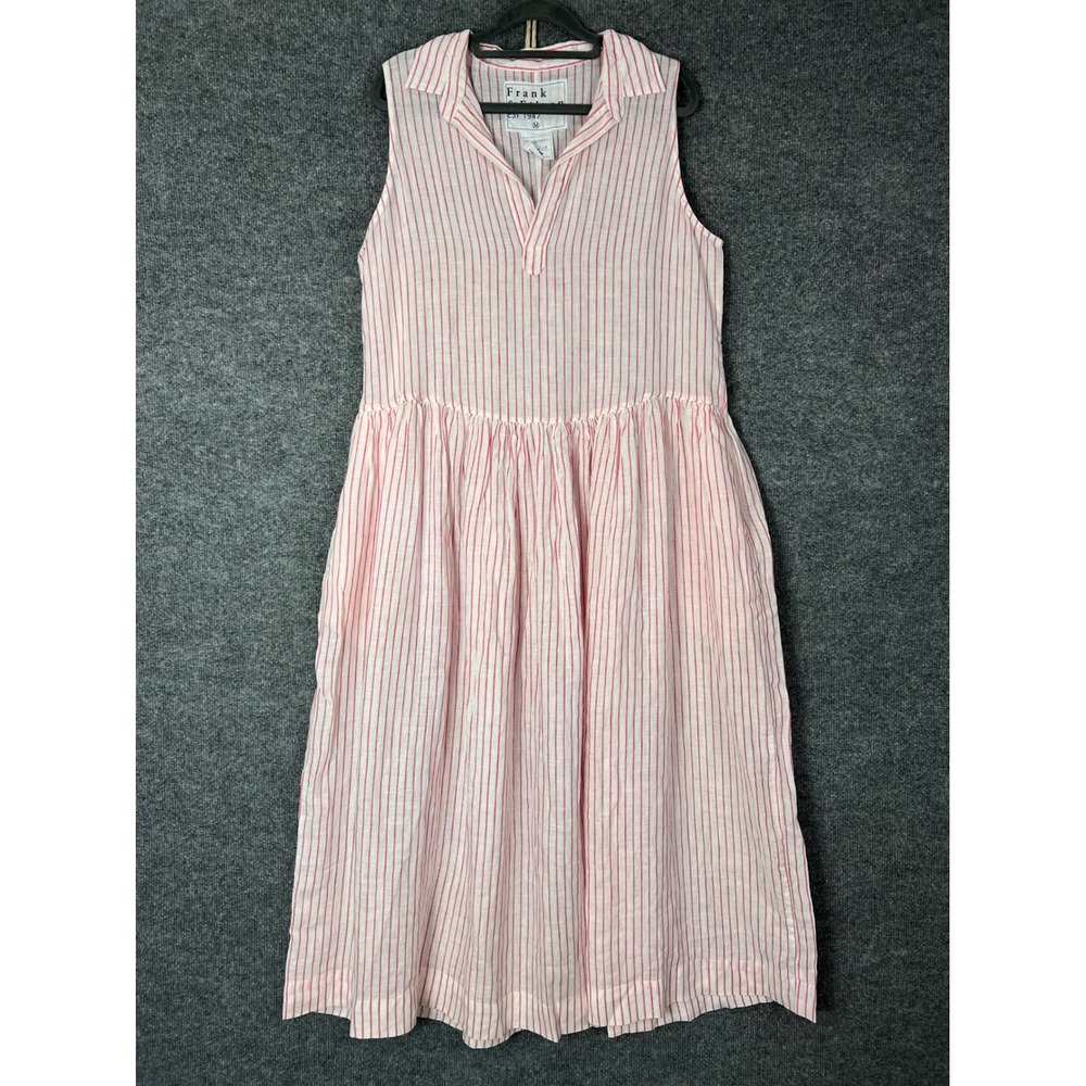 Frank & Eileen Excellent Daphne Dress Womens Medium Pink White Striped  Linen